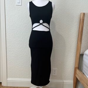 Elegant Black Cut-Out Midi Dress